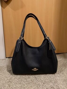 Coach Erin Black Pebbled Leather Hobo Shoulder Bag with Gold Hardware